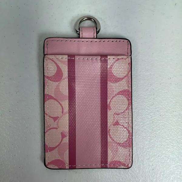 Coach ID Lanyard Case Pink Signature Monogram Stripe Designer Card Case Wallet - Image 2