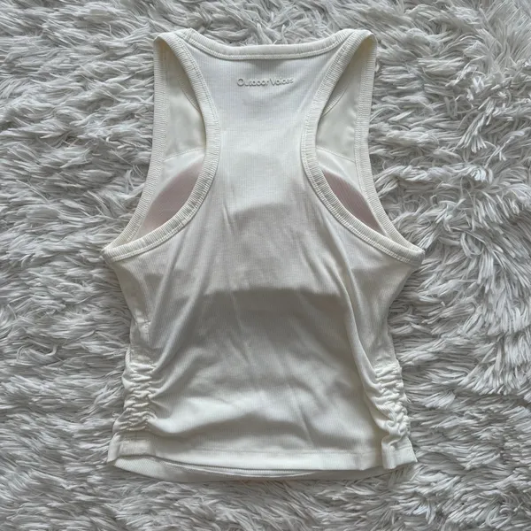 Outdoor Voices Ribbed Racerback Tank XS White Ruched Sides Removable Pads NWOT - Image 5