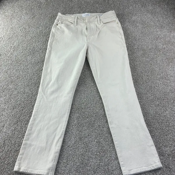 Frame Le High‎ Straight Jeans Women 27 White High Rise Denim Designer Denim - Image 9