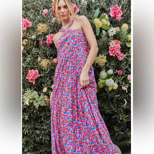 Skies Are Blue‎ Floral Print Crossed Neck Full Length Long maxi Dress Size Small - Image 11