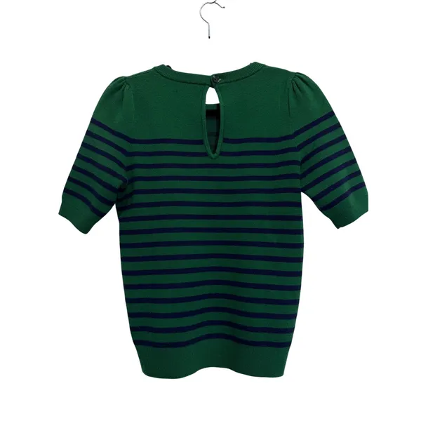 Maeve By Anthropologie Harmon Sweater Tee Green-Blue Stripes Short Sleeve Sz XS - Image 2