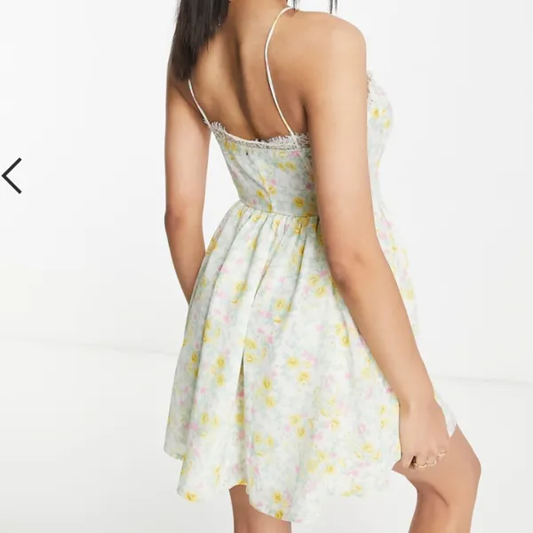 Asos - Lace Trim Button Up Cami Sundress in Ditsy Floral Print - Image 2