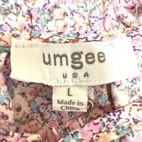 Umgee Womens Pink Floral Tiered High Low Sleeveless Ruffle Tie‎ Neck Dress L NEW - Image 5