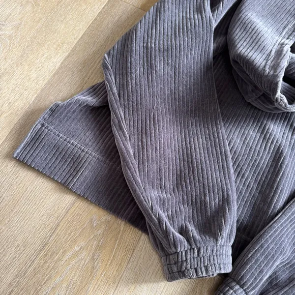 Aerie Gray Ribbed Hooded Sweatshirt - Image 6