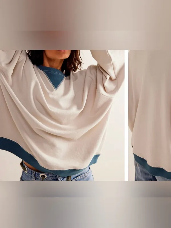 NWOT Free People We The Free Classic Crew Colorblock Sweatshirt - Tea Combo - XS - Image 3
