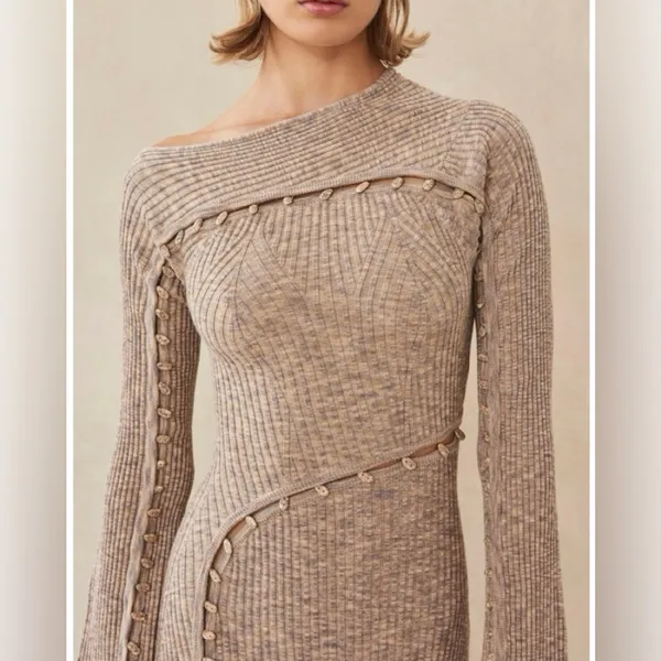 Cult Gaia Rosalia Knit Midi Dress in Canyon Tan M - Image 4