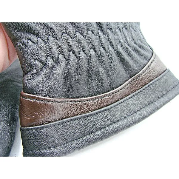 Womens Genuine Leather Gloves Black Brown Soft Faux Fur Lined Driving Size M/L - Image 6