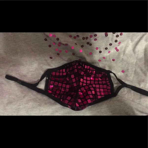 Hot Pink Sequin Grid Pattern Breathable Mask - Image 6