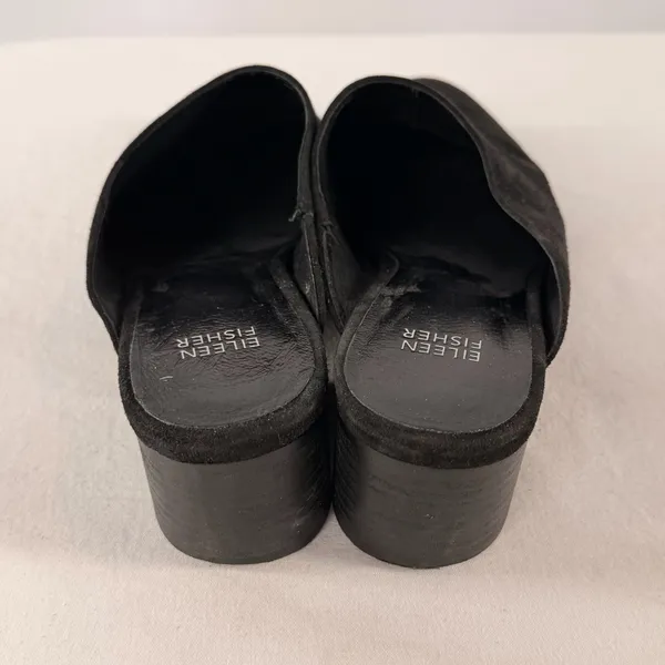 Eileen Fisher Sylvia Suede Block Heel Slip On Mules in Black Size‎ 9 - Image 6