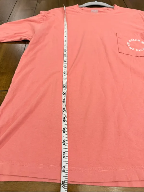 VS PINK The Ocean Made Me Salty Long Sleeve Pocket Campus Tee Salmon Peach M - Image 5