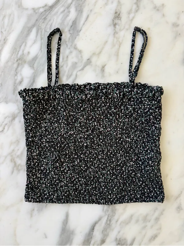 PaperMoon Black Ditsy Floral Smocked Cami Crop Top • Sz M - Image 2