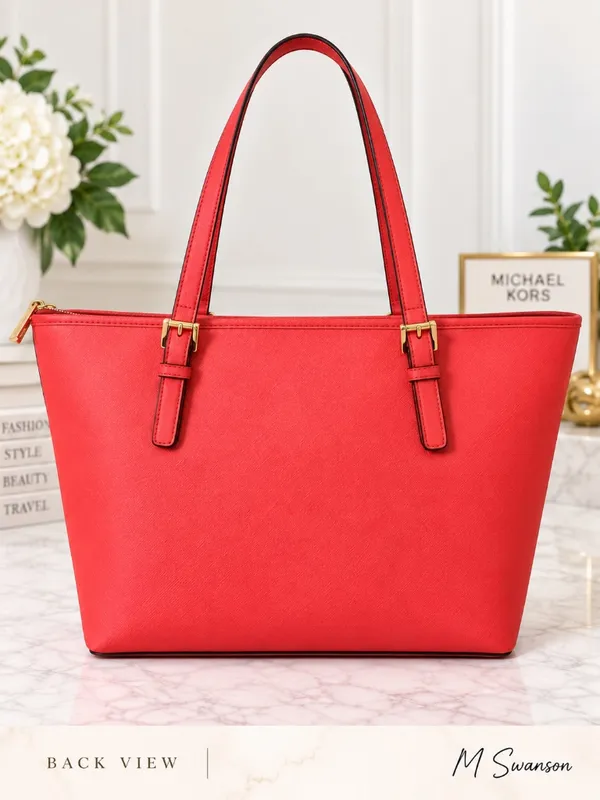 Michael Kors Jet Set Large Saffiano Leather Tote Coral - Image 4