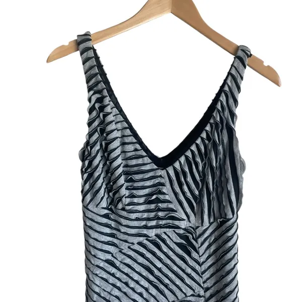 Nicole Miller Mini‎ Dress Women M Gray Black Ripple Bodycon Rave Y2K Retro Club - Image 11