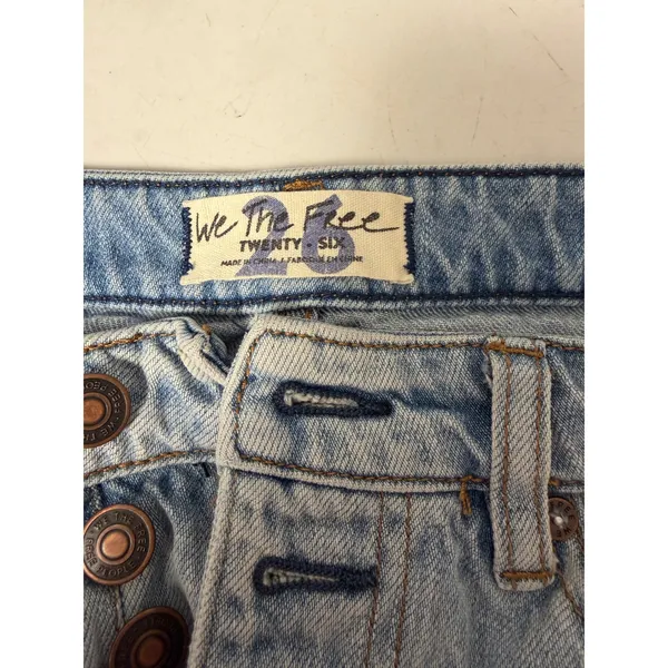 Free People We‎ The Free Distressed Denim Mini Skirt Light Wash Button Fly 26 - Image 4