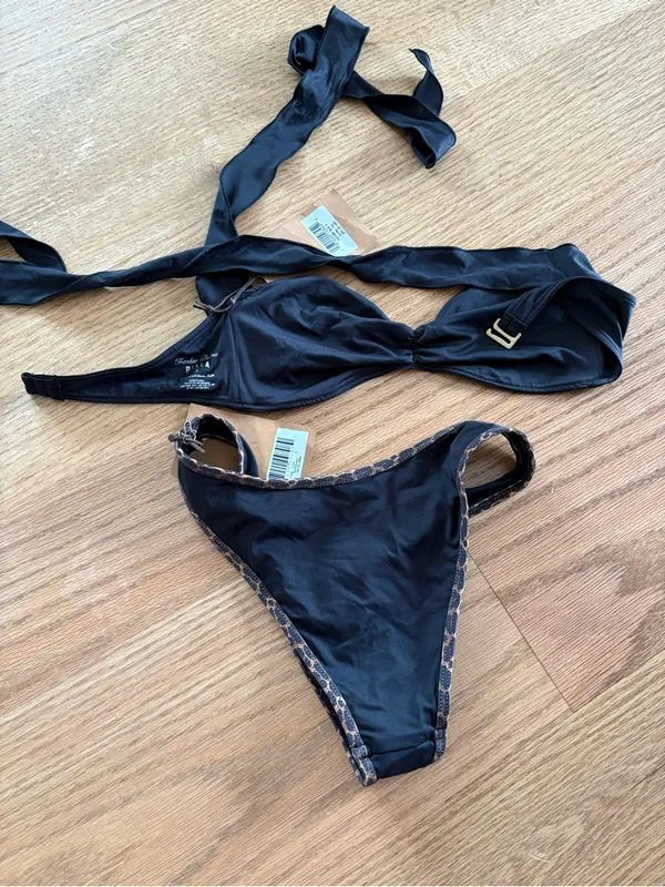 Frankie's Bikinis Black Bikini with Leopard-Trim - Image 2