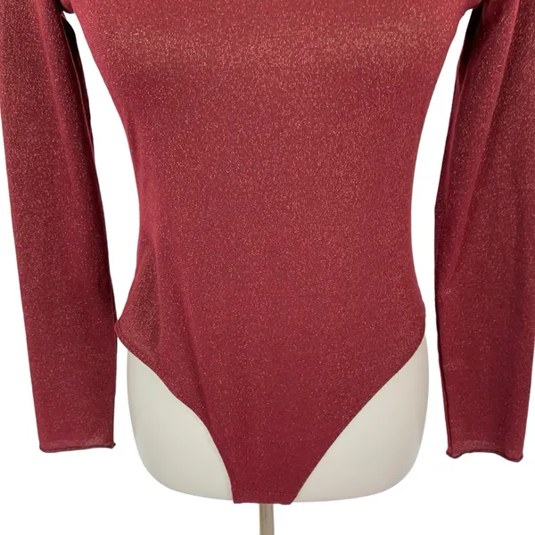 Anthropologie‎ Daily Practice Bodysuit Small Maroon Shimmer Sexy Chic Y2K - Image 3