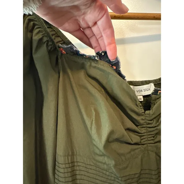 Lug‎ Von Siga Army Green Serena Ruffle Cotton Poplin Midi Dress Size 6 - Image 7