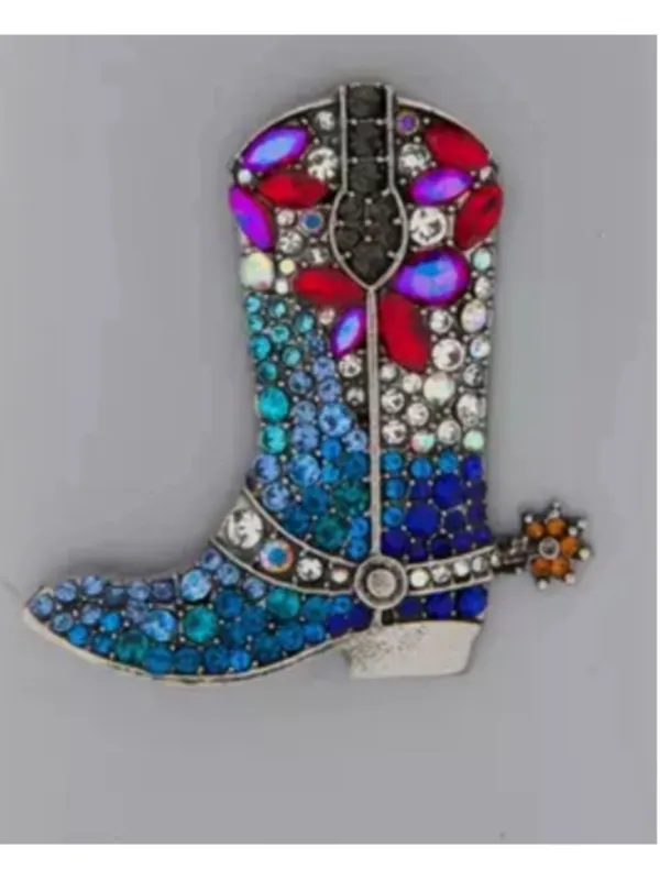 NEW Cowboy Boot Rhinestone Brooch Pin Western Bag Charm Blue Red Crystal NWT - Image 3