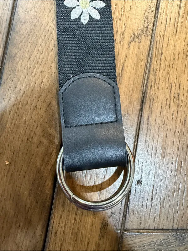 Target Black Daisy Webbing Belt with White Flowers X-Small - Image 2