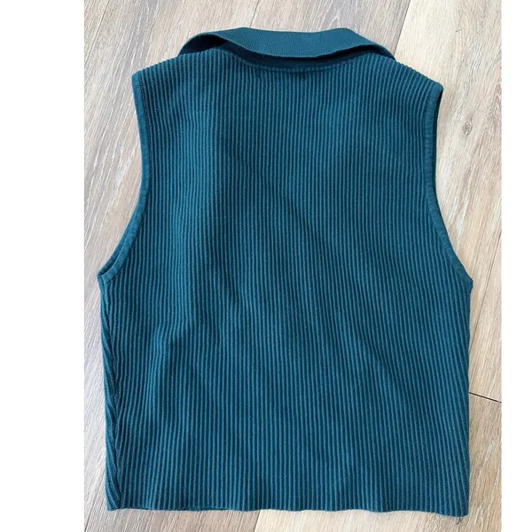 House Of Harlow 1960 Knit Polo Tank Medium Teal Ribbed Sleeveless - Image 6