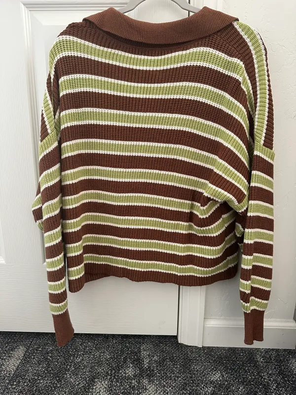 Green And Brown Striped Sweater Size M - Image 2