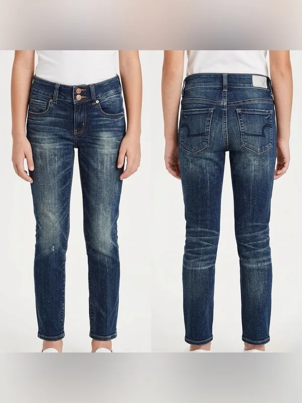 American Eagle Outfitters Juniors Dark Blue Cropped Slim Straight Jeans Size 0 - Image 2