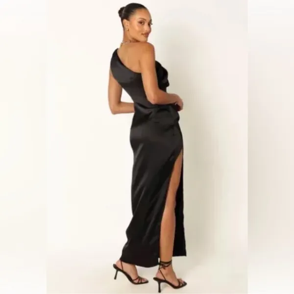 PETAL & PUP NADIA One-Shoulder Satin Maxi Dress Black 8 NWOT - Image 4