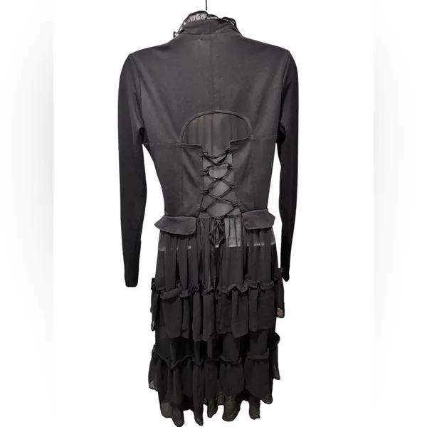 Hot Topic Black Sweetheart Double-Breasted Tiered Ruffle Jacket S Steampunk Goth - Image 6