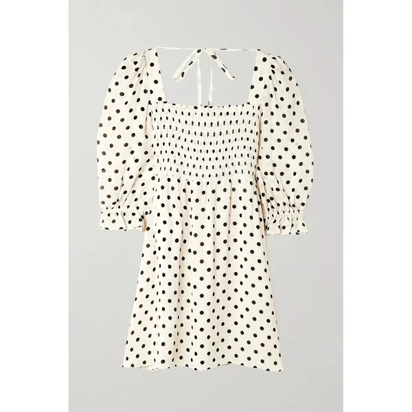 REFORMATION Zaria Dress Portofino Polka Dot Black White Smocked Mini Dress XS - Image 11