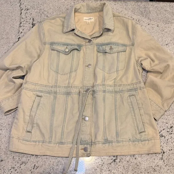 Universal‎ Thread Denim Utility Jacket Beige Sand Drawstring Waist Coat Womens M - Image 2