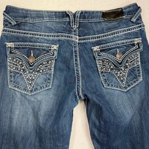 Vigoss 11 / 31 Jeans Bootcut Embellished Rhinestone Flap Pocket Medium Wash Blue - Image 12