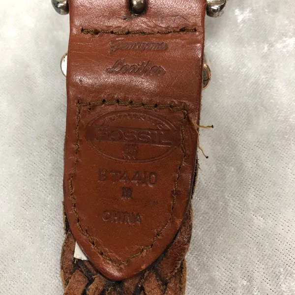 Fossil Vintage Genuine Leather braided Belt Silver Medallion Concho Western med. - Image 10
