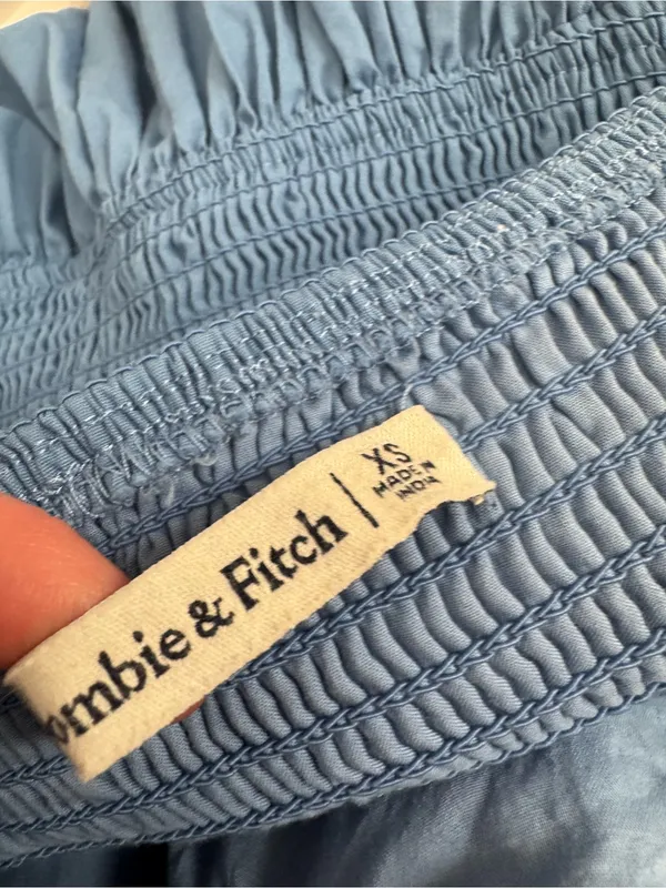 Abercrombie & Fitch Emerson Ruched Puff Sleeve Poplin Midi Dress Blue XS - Image 5