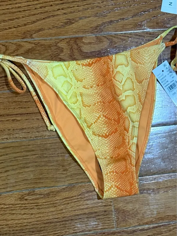 New PacSun Yellow and Orange Snake Print Bikini Small - Image 2