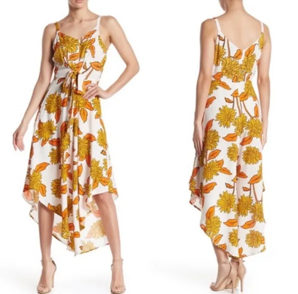 Free People Ivy Street Wide Leg Sunflower Jumpsuit Large Fall Leaves Boho Flowy Orange Crop - Image 2