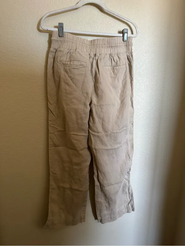 Quince Linen Wide Leg Pants Sz M Tan Neutral Drawstring - Image 7