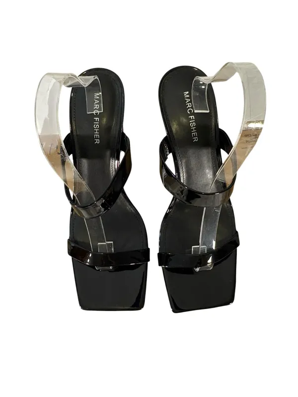 Marc Fisher Zasha Women 9.5 Black Square Toe Heeled Mules Y2K Strappy Sandals - Image 4
