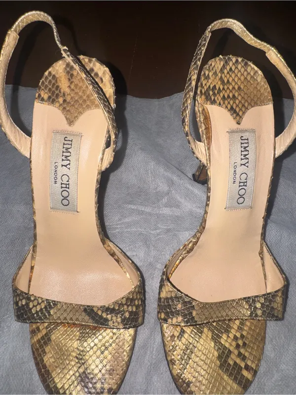 Jimmy Choo Metallic Gold Snakeskin Stiletto Slingbacks - Image 3