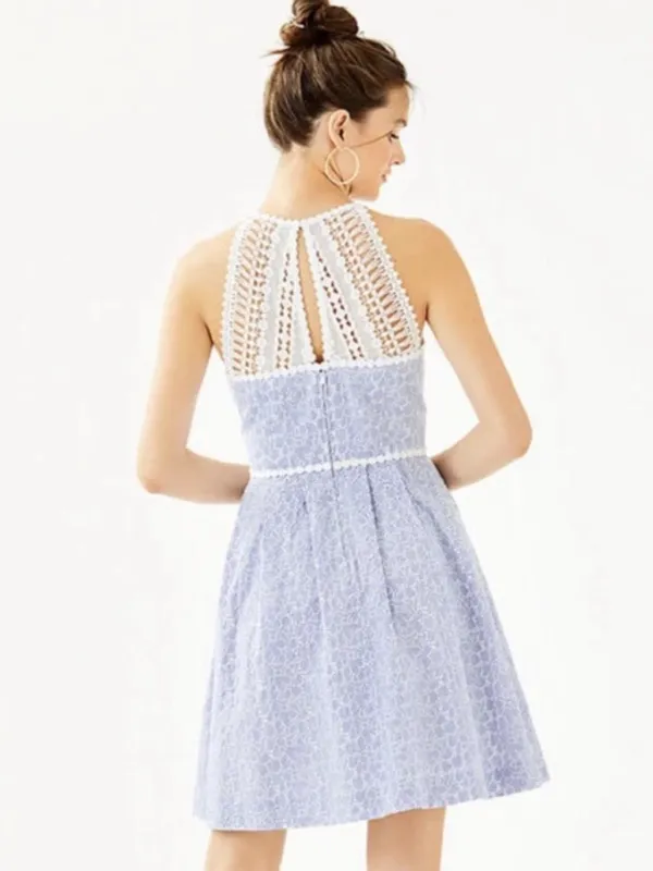 Lilly Pulitzer Light Blue Lace‎ Fit-and-Flare Dress with White Trim - Image 6