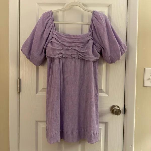 Altar'd State Lilac Purple Puff Sleeve Babydoll Mini Dress Medium - Image 2