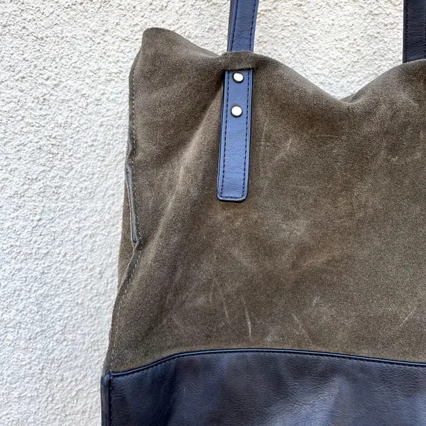 Zara Basic Collection Olive Brown Suede & Black Leather Tote Bag - Image 2