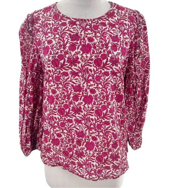 J.‎ Crew Sambourne Liberty Art Sambourne Pink Western Floral Ruffle Blouse Sz S - Image 3