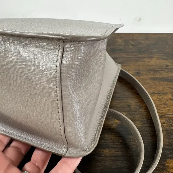 Furla Satchel Crossbody Bag Womens Small Gray Leather Top Handle Gold Hardware - Image 15