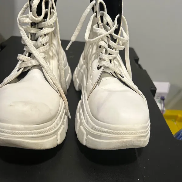 Mannarino White and Black Lace Up High-Top Boots - Image 4
