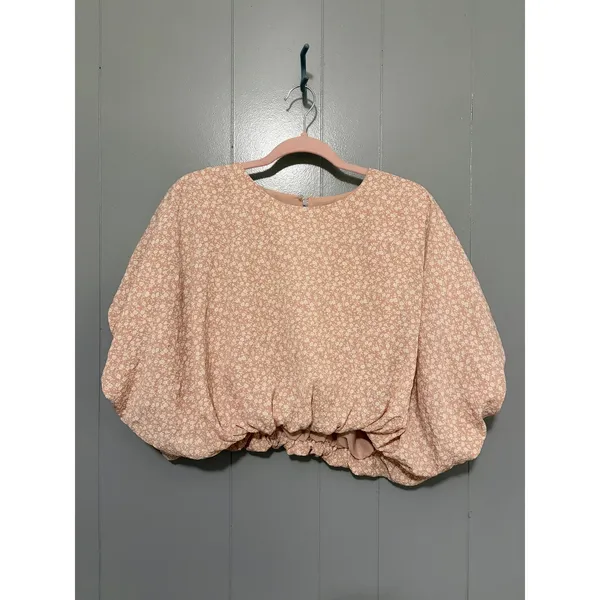 English Factory Pink Floral Cotton Candy Cropped Puffy Feminine Blouse S - Image 3