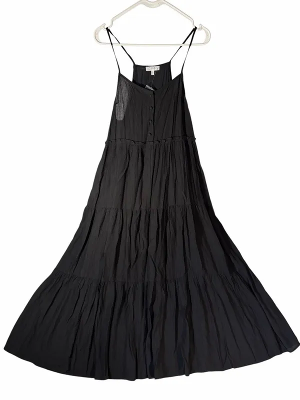 Calista Black Crinkle Tiered Maxi Dress Size Med Sleeveless Spaghetti Strap Boho - Image 3