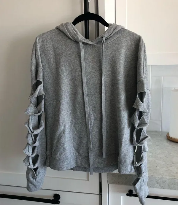 ALO Yoga Slash Sleeve Slay Hoodie Pullover Top Grey Gray Hooded Jacket Small - Image 2