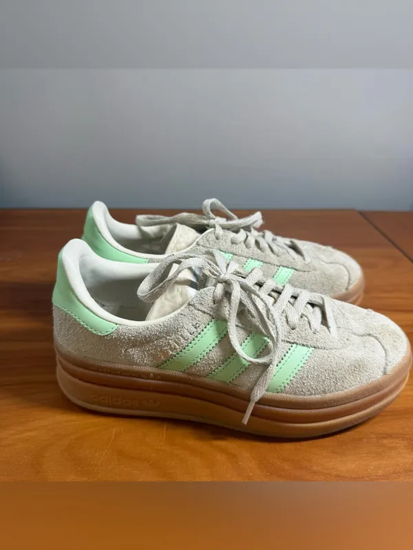 adidas Originals Gazelle Bold Sneakers Mint Green Grey Stacked Platform Suede K4 - Image 3