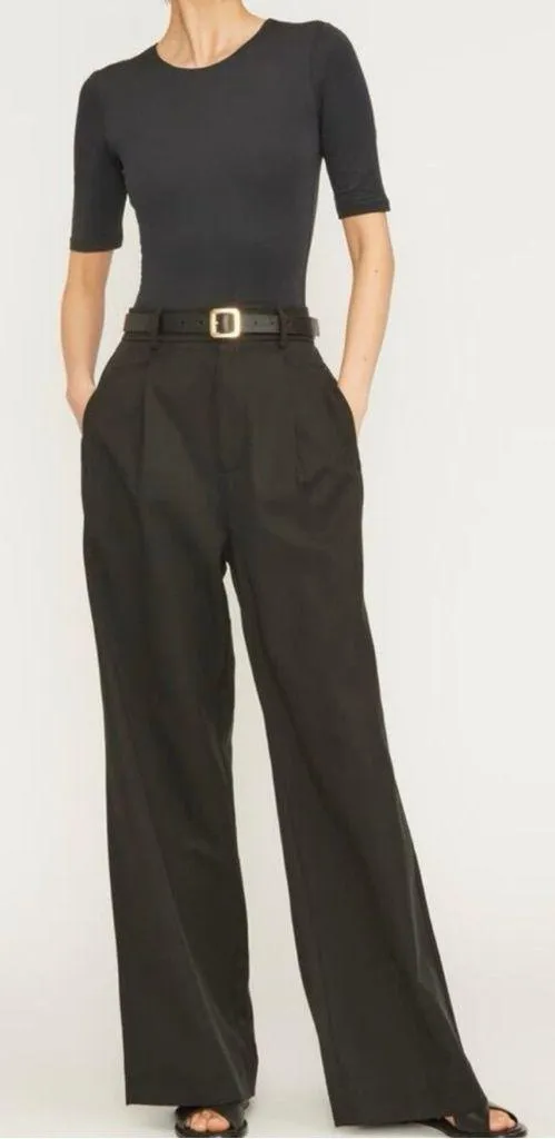 EVERLANE The Short Sleeve Crew 3/4 Black Bodysuit Top - Image 2