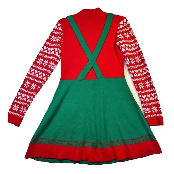 Ugly Christmas Sweater Dress Gingerbread Candycane Fair Isle Red Green size M - Image 2
